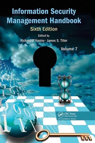Cover of the Information Security Management Handbook, Sixth Edition, Volume 7 — a keyhole cut into a cloudy sky above a chessboard